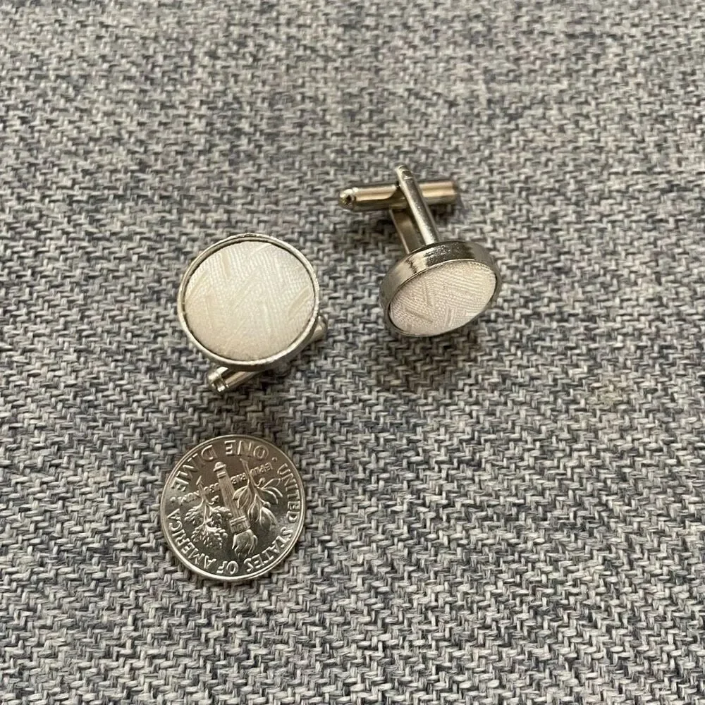 White Ivory Textile Silver Tone Cufflinks